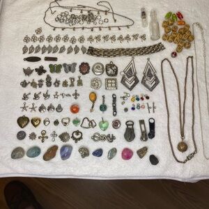 Assorted Lot Pendent Chains Charms Wood Beads Rocks